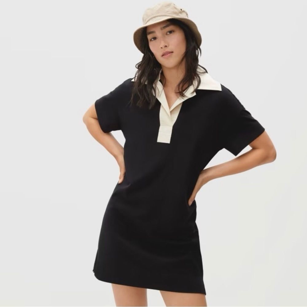 Everlane XXS The Retro Cotton Jersey Polo Mini Dress in Black New